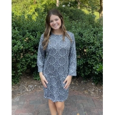 Erma's Closet Black and Grey Medallion Print Dress with Front Pockets